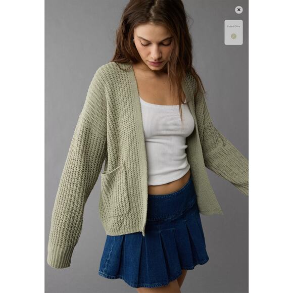 AE Open Front Cardigan Size M NWT Faded Olive - Picture 3 of 6